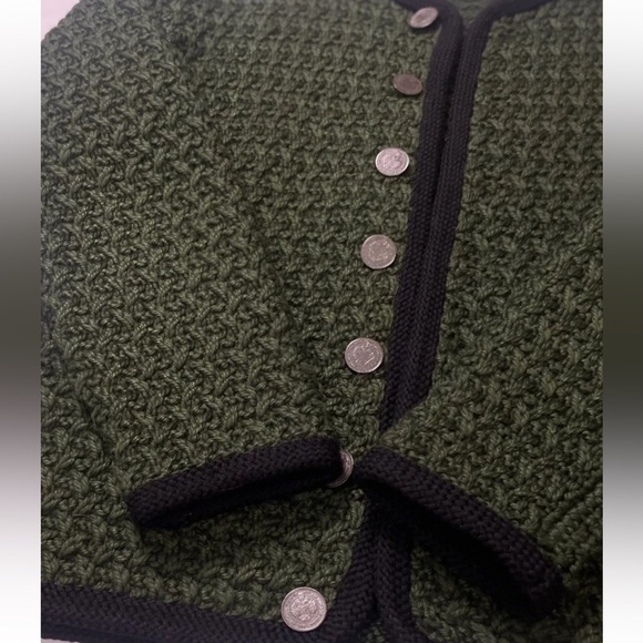 Green Garden Party Heavy Knit Sweater Button Down Over Coat Blazer Jacket Woman - Picture 12 of 15